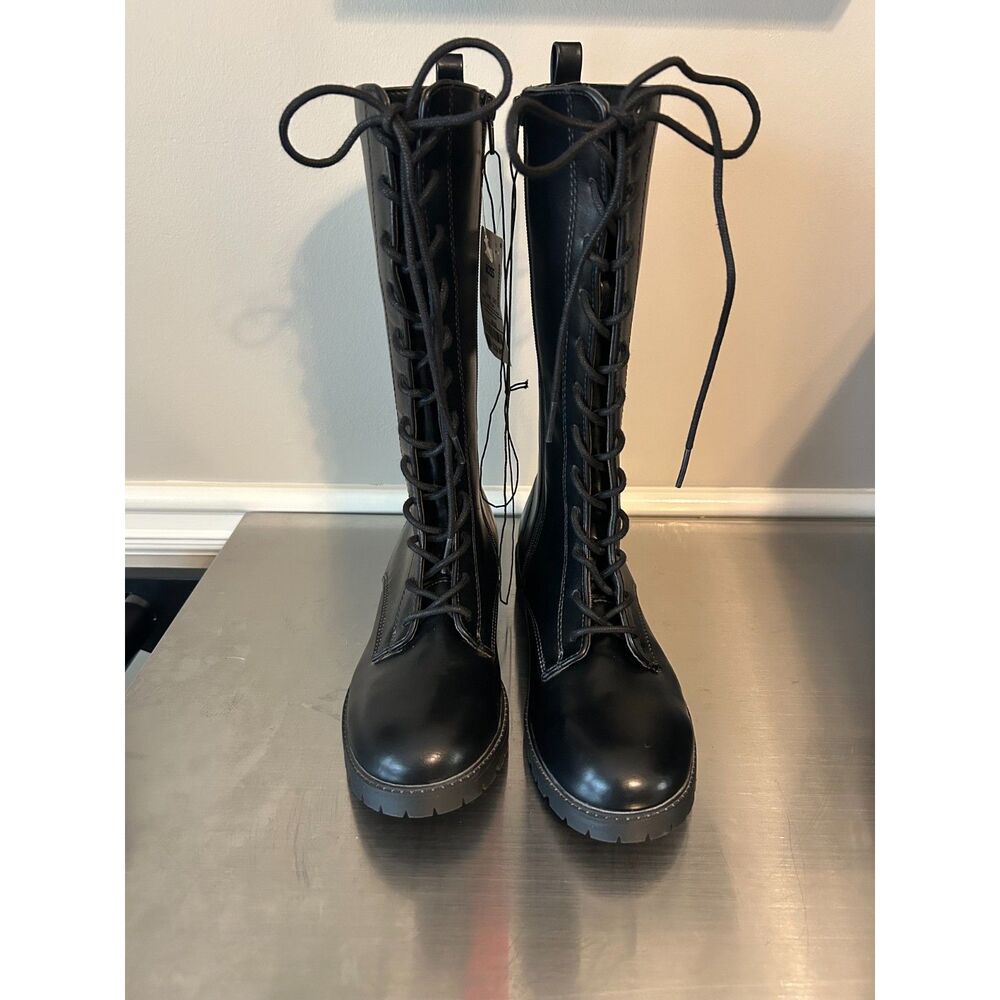 Steve Madden NWT Black Tall Lace-Up Combat Boots Size 5